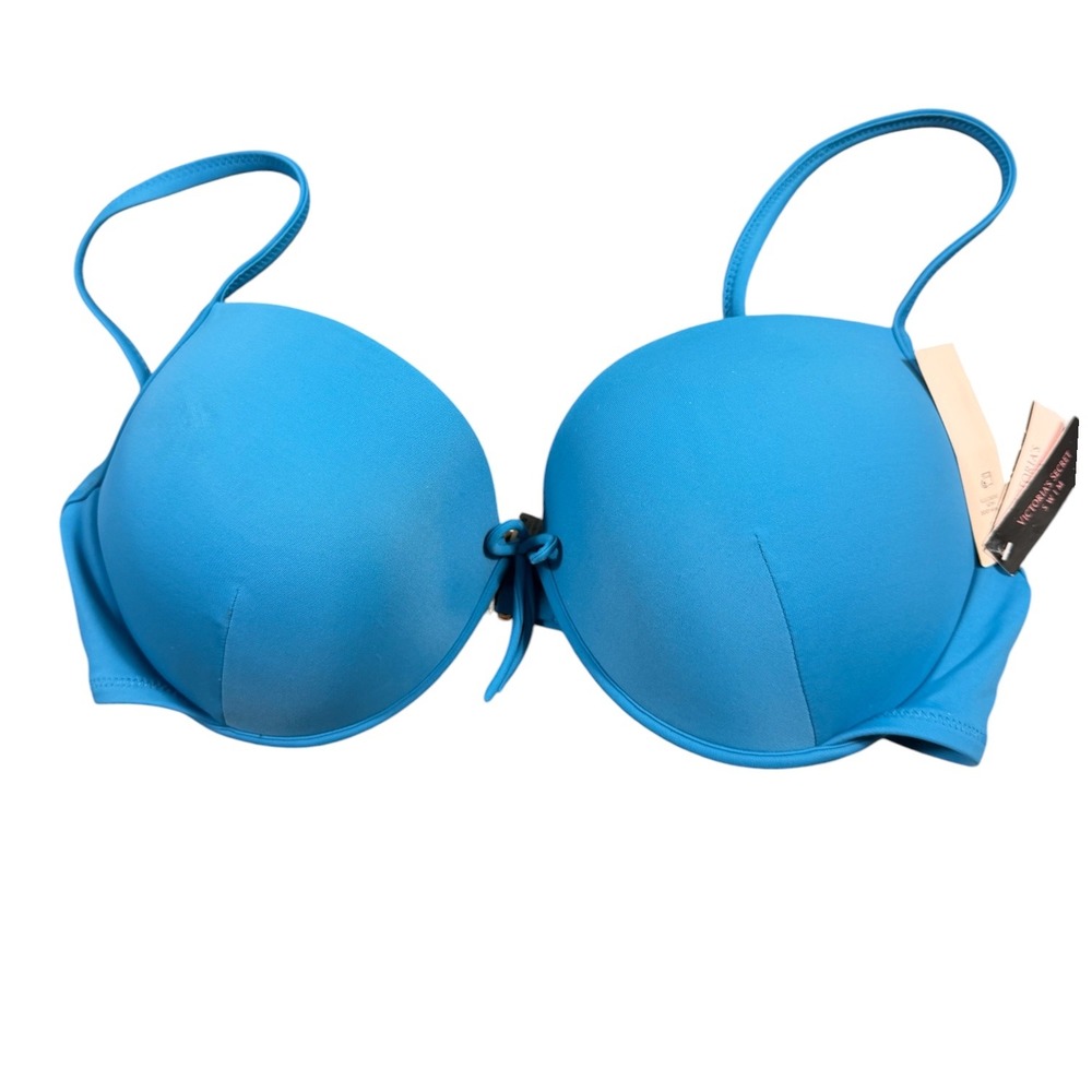 Victoria's Secret Swim Bikini Top Womens 38D Blue Push Up Tie Front Swimwear NWT - Picture 8 of 10